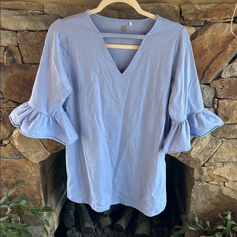 AnaClare Sapphire Blue Ruffle Sleeve Women's Top Size L in Excellent Condition!